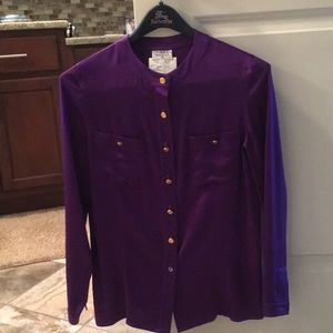 Chanel silk long sleeve blouse dark purple